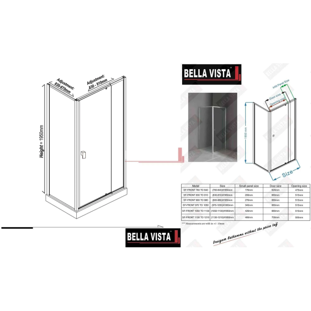 BELLA VISTA – Semi-Framed Shower Screen – Front and Return
