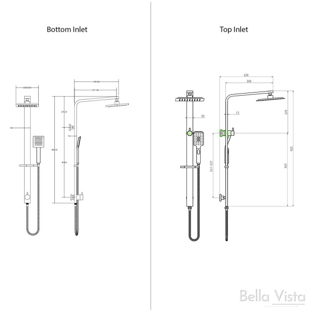BELLA VISTA - Deko dual Shower Rail with Rain Fall Head - Wide Square