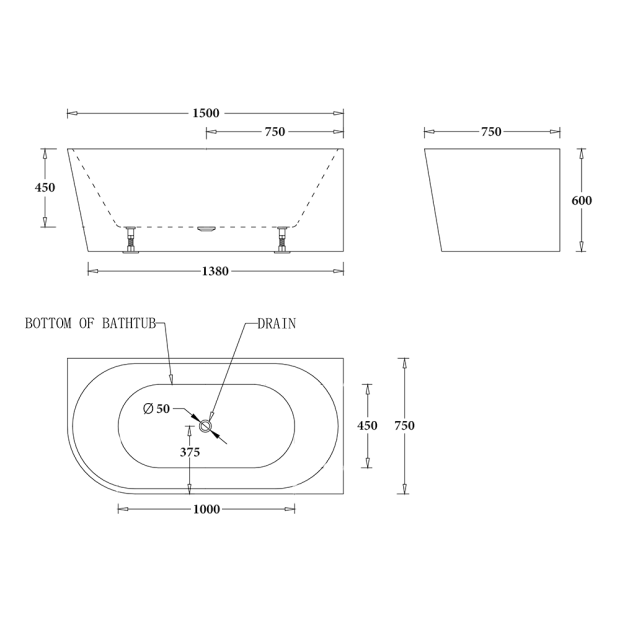 Milan Right Btm1500r Technical Drawing Square