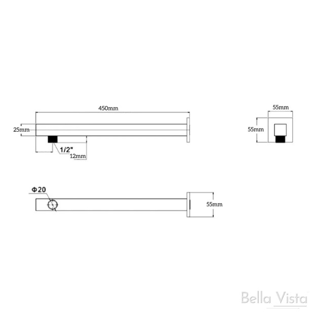 BELLA VISTA - DEKO Square Wall Shower Pipe - 450mm