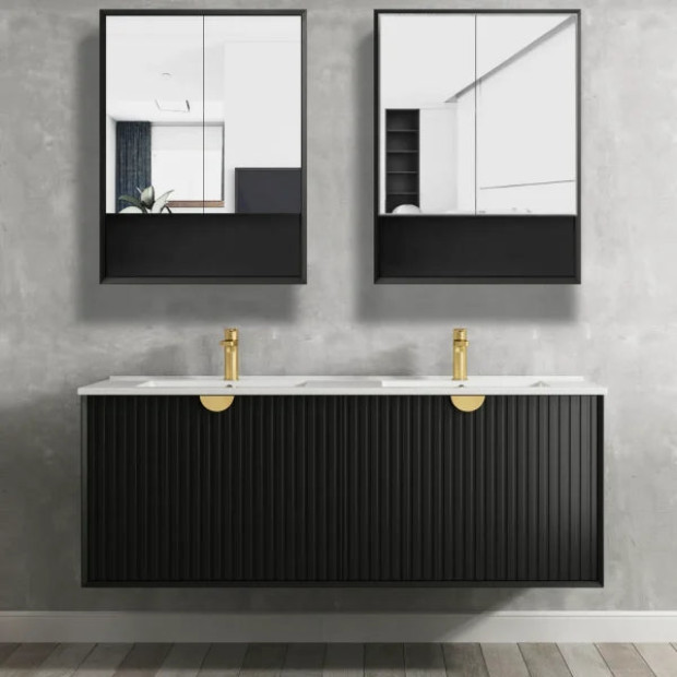 OTTI - MARLO Matte Black Plywood Shaving Cabinet 600x800x150