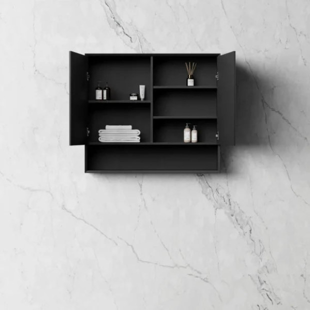 OTTI - MARLO Matte Black Plywood Shaving Cabinet 900x800x150