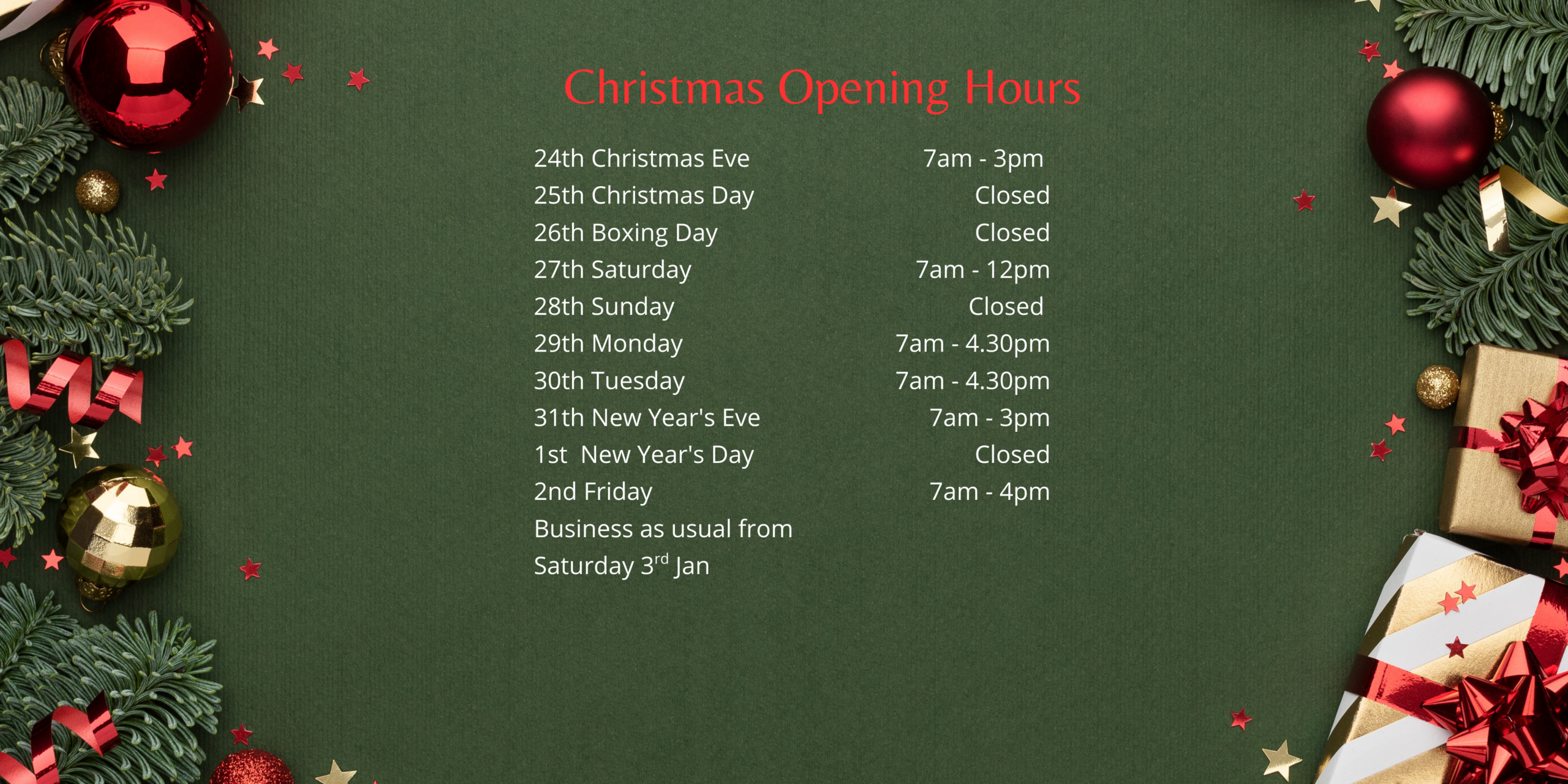 Black Festive Christmas Opening Hours Instagram Post (banner Landscape)