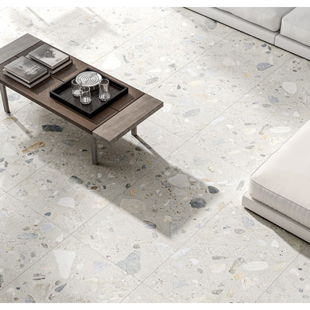 Entiva Sacred Stone Salt Tiled Living Room